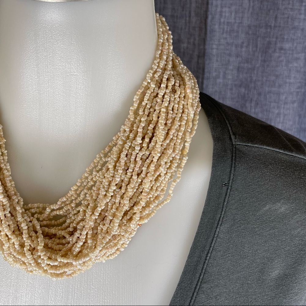 BOUTIQUE Cream Multi Strand Glass Seed Bead Woven Statement Necklace 42 Strands - Picture 3 of 13